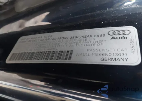 2006 Audi A8 4.2 from USA, damaged, VIN WAULL44E66N013037